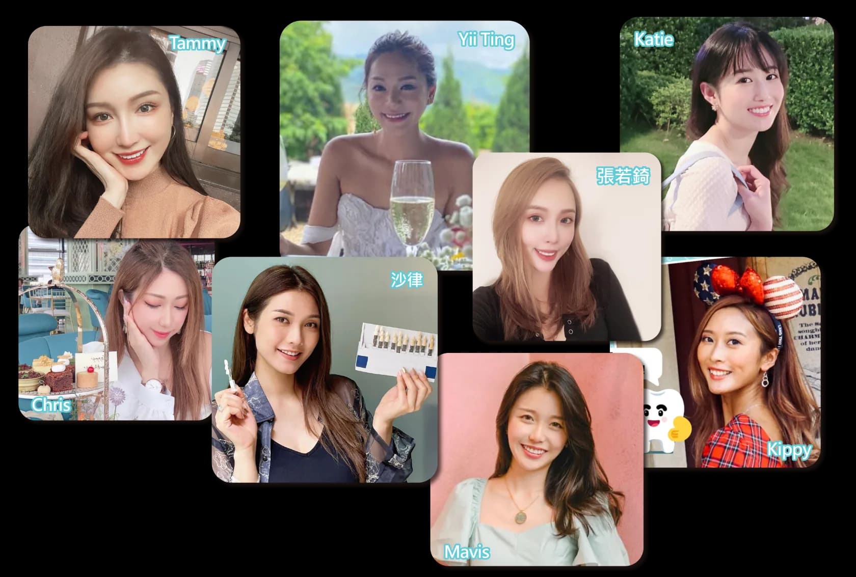 選用 Smile White 全瓷牙貼的 KOL 用家:Tammy、Yii Ting、Katie、張若錡、Chris、沙律、Mavis、Kippy